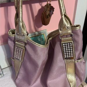 Kathy Van Zeeland Pink and Gold Shoulder Bag